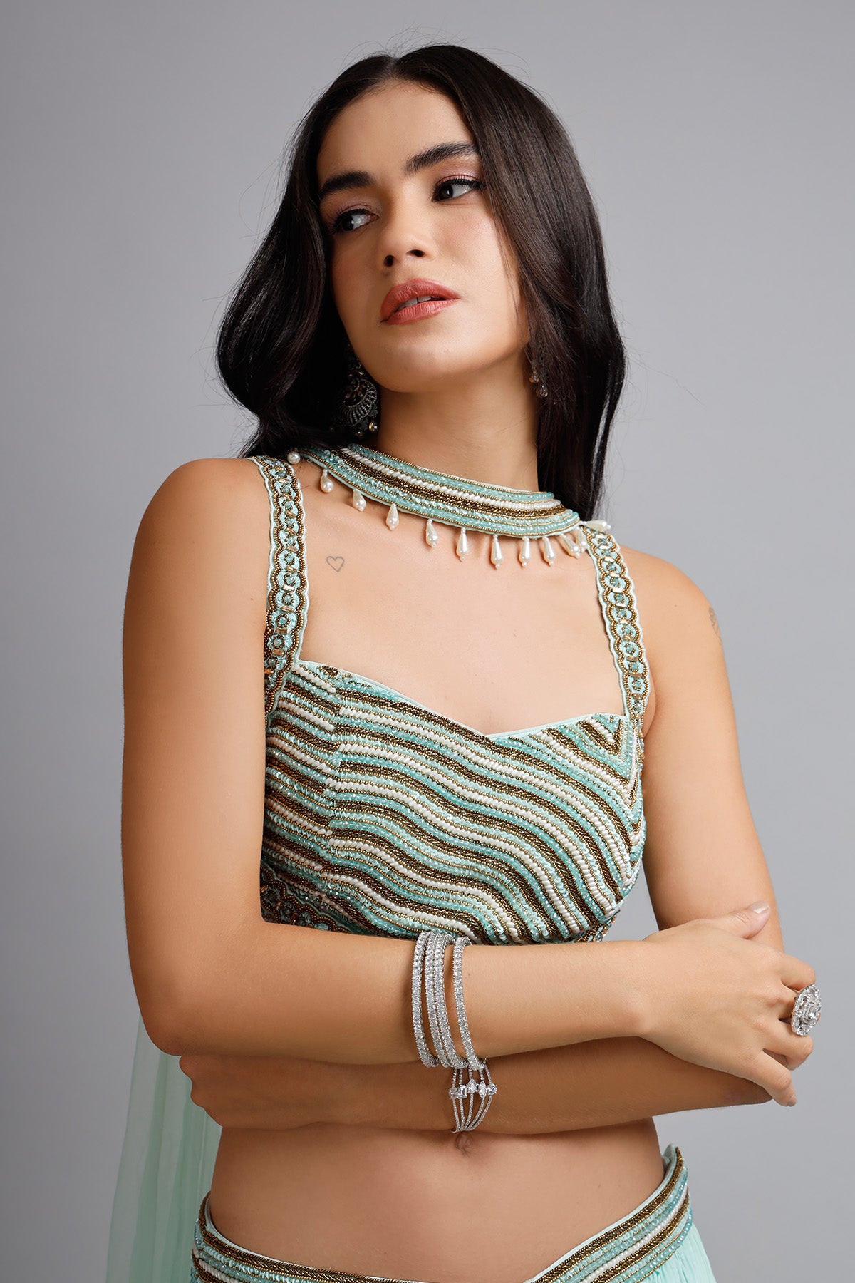 Turquoise Crystal Lehenga Set