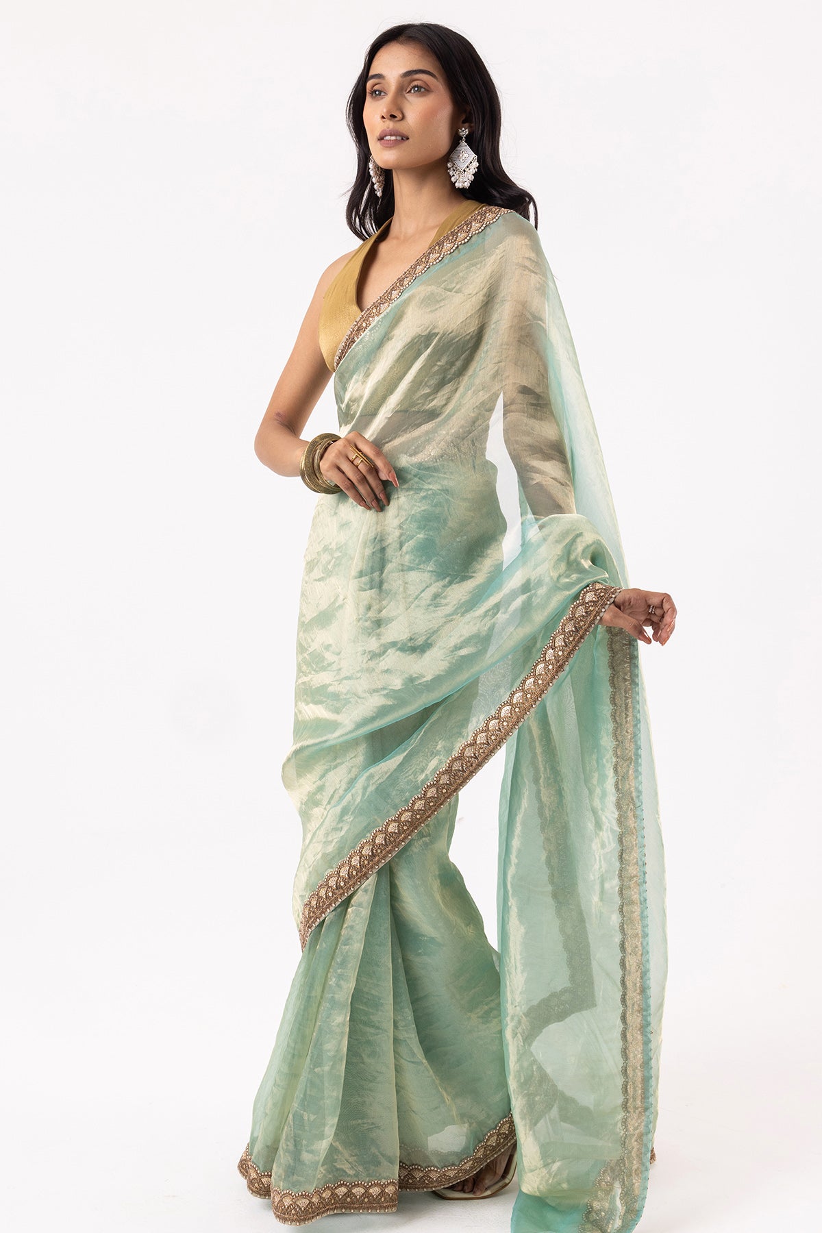 Buy Turquoise Ethereal Draped Saree for women by Ekagani Designer online available at scrollnshops