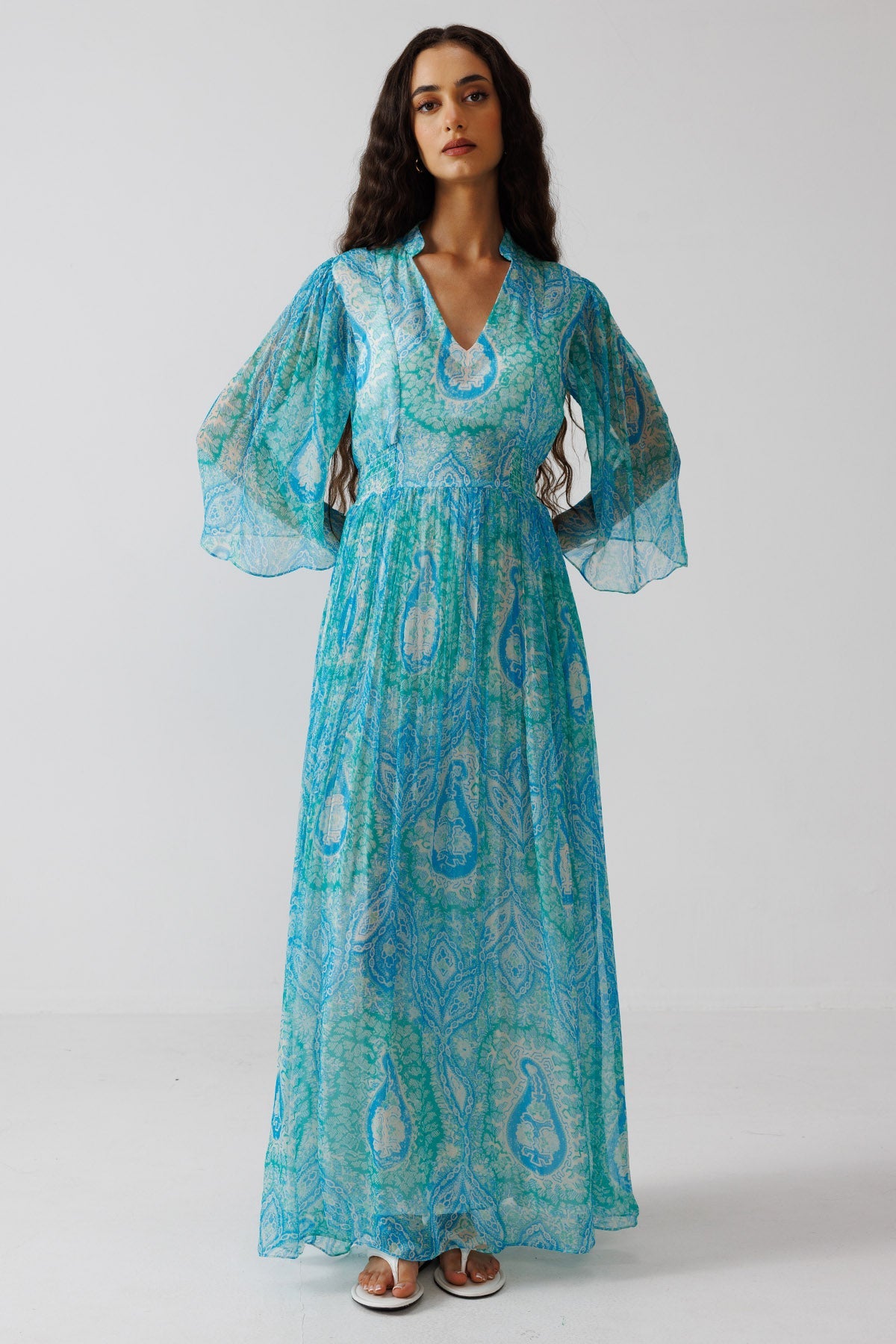 Buy Turquoise Ethnic Print Dress for women by Reena Sharma online available at scrollnshops