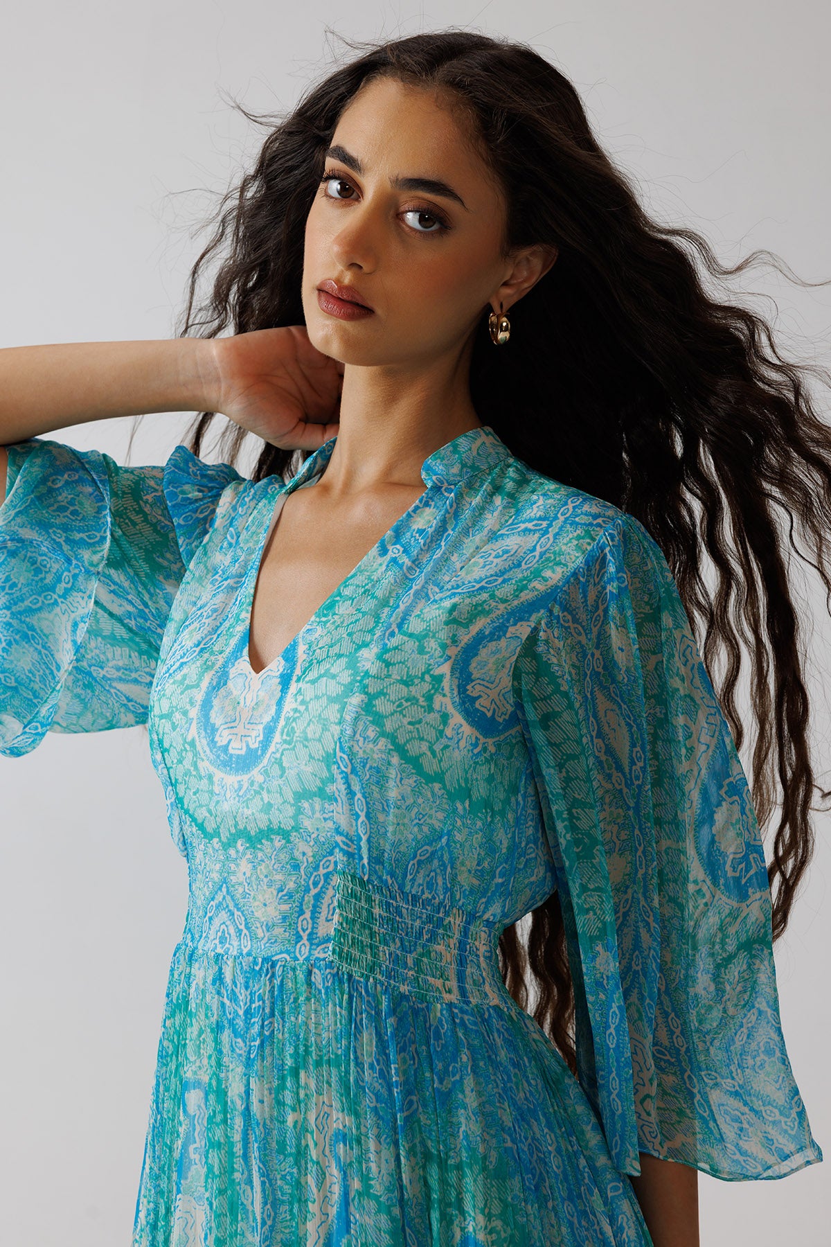 Turquoise Ethnic Print Dress