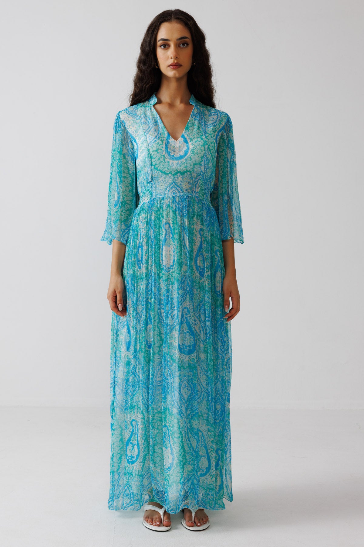 Turquoise Ethnic Print Dress