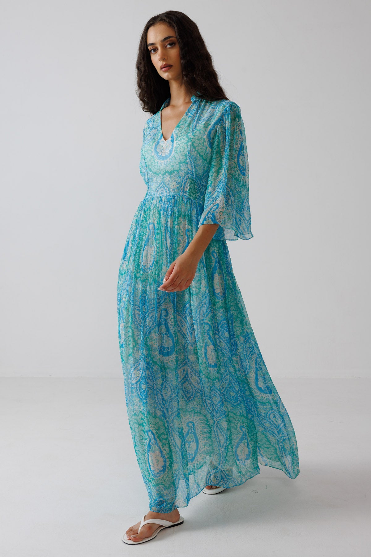 Turquoise Ethnic Print Dress