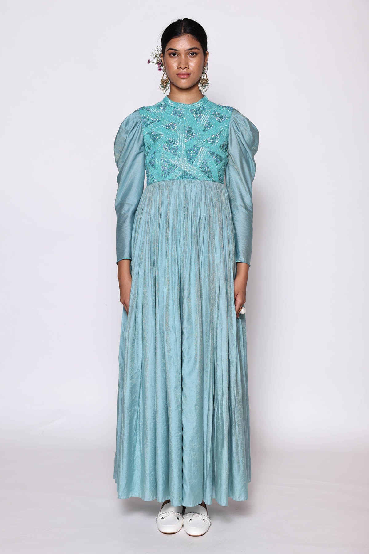 Turquoise Geometric Sequins Dress at ScrollnShops