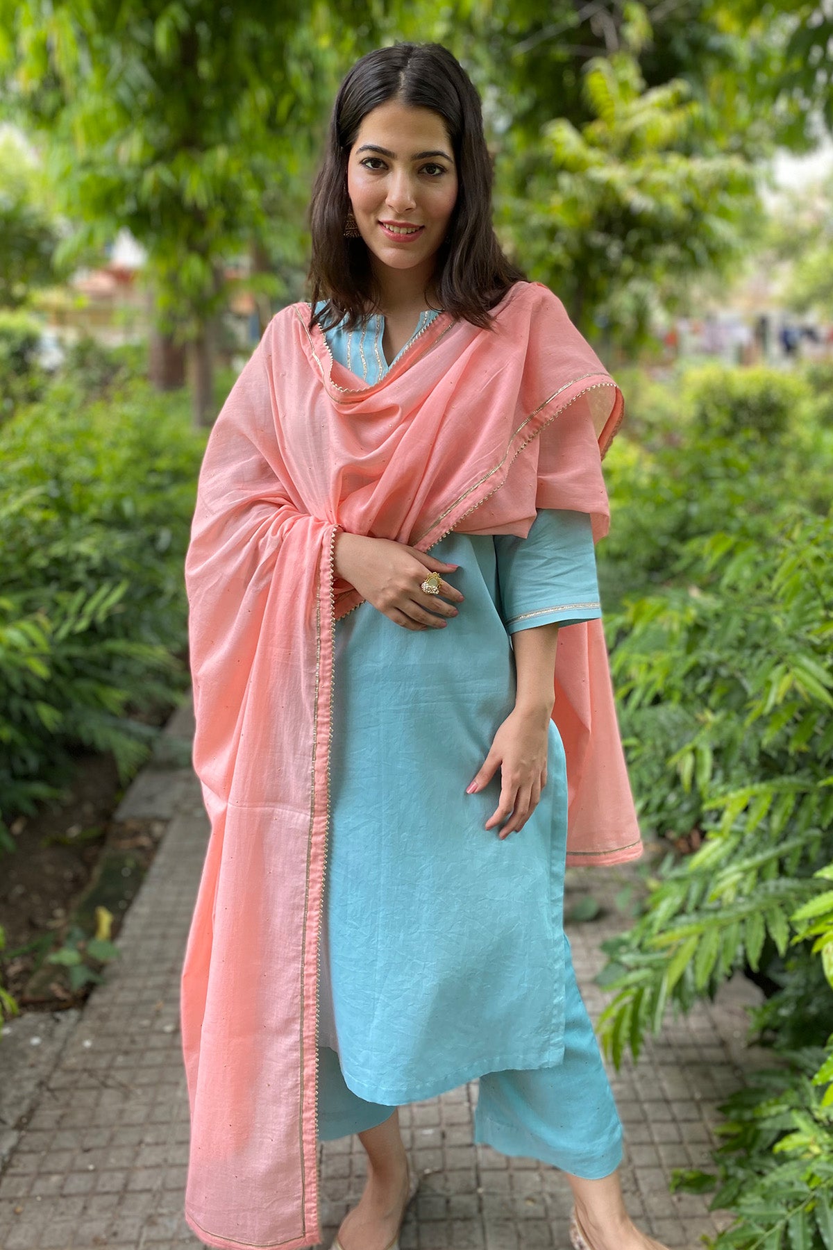 Turquoise Gota Detail Kurta Set