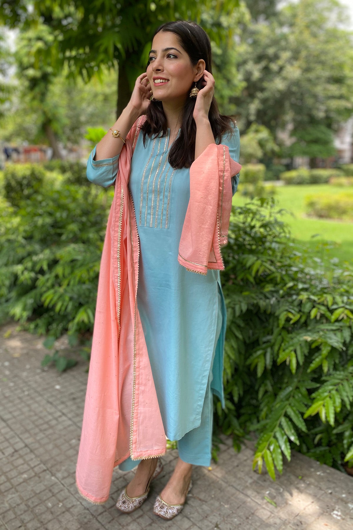 Turquoise Gota Detail Kurta Set