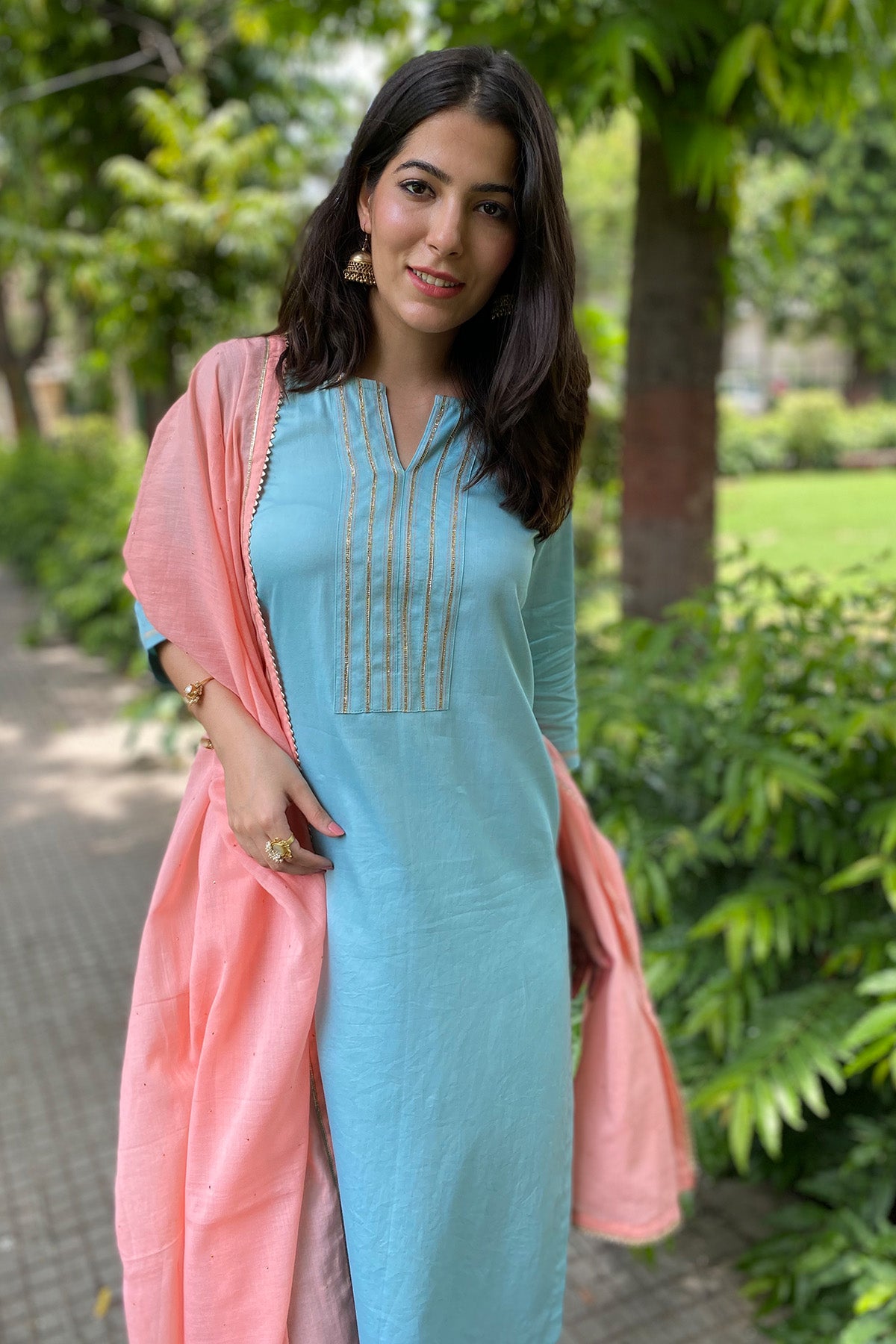Turquoise Gota Detail Kurta Set