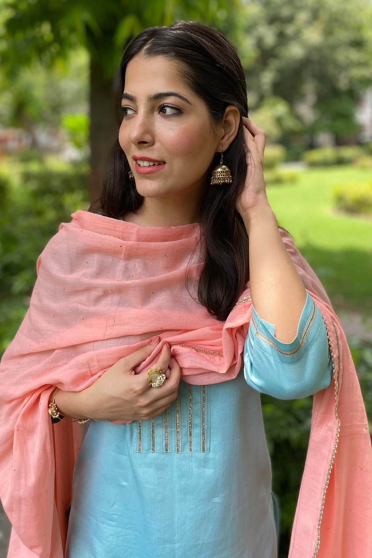 Turquoise Gota Detail Kurta Set