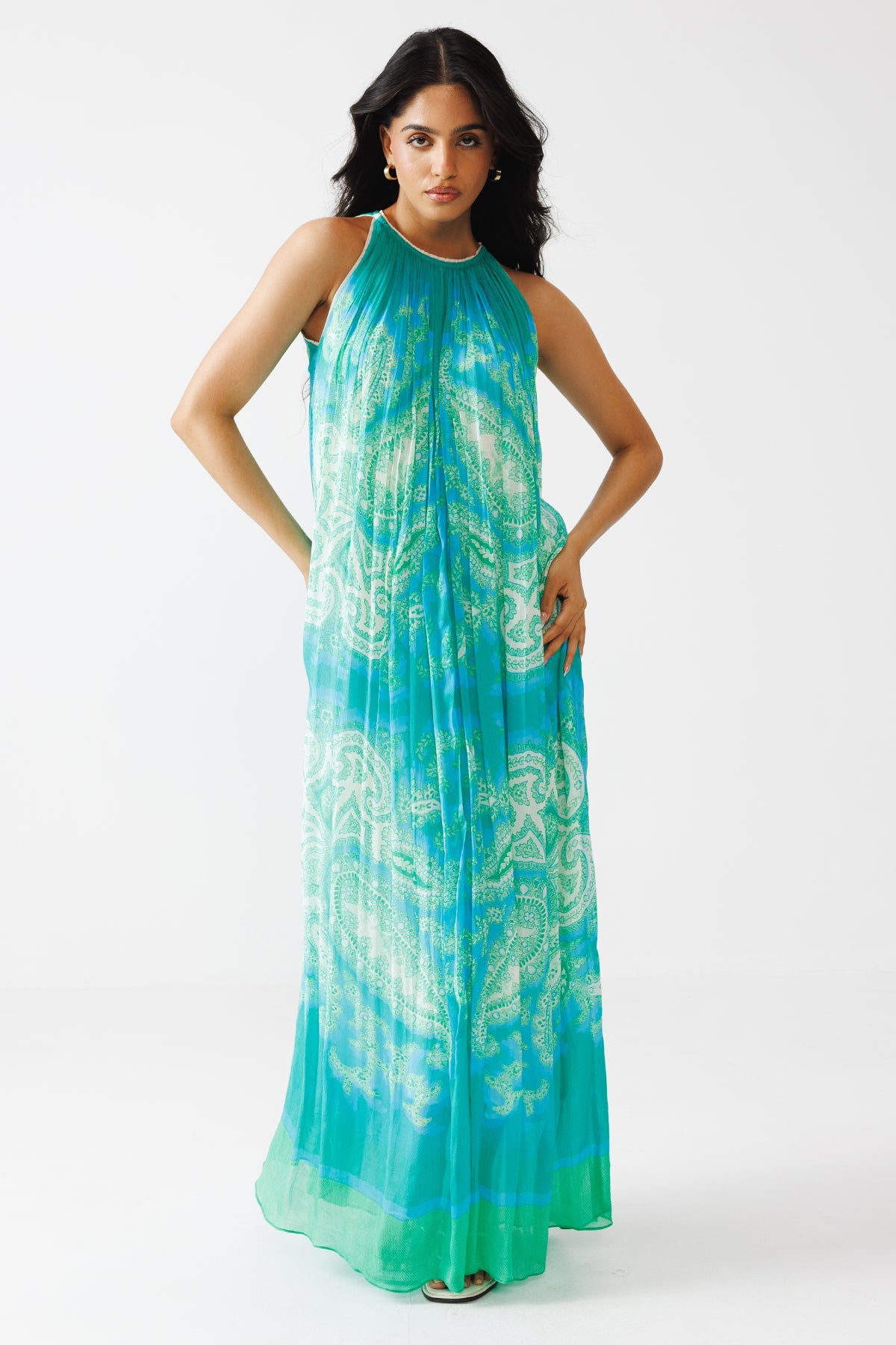 Buy Turquoise Paisley Printed Dress for women by Reena Sharma online available at scrollnshops