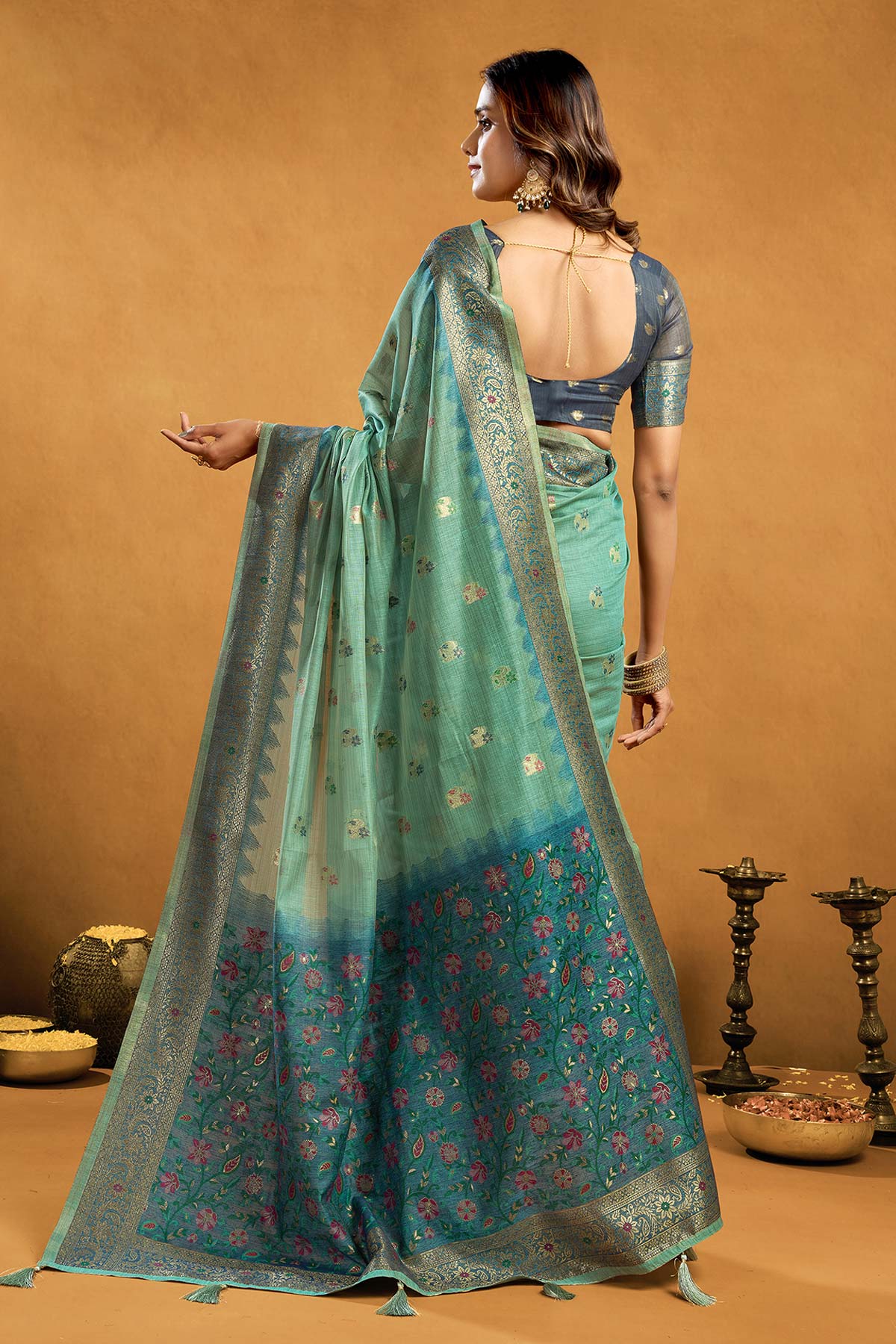 Turquoise Premium Cotton Saree