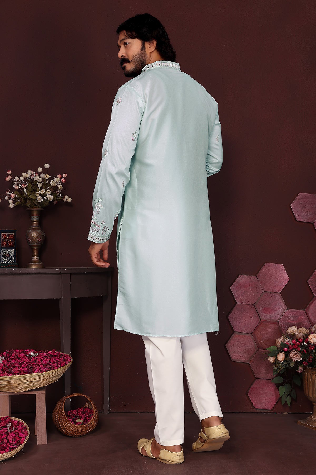 Turquoise Sequins Kurta & Pants