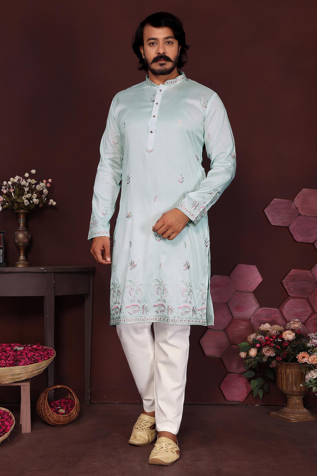 Buy Turquoise Sequins Kurta & Pants for men by Jyoti Fashion online available at scrollnshops