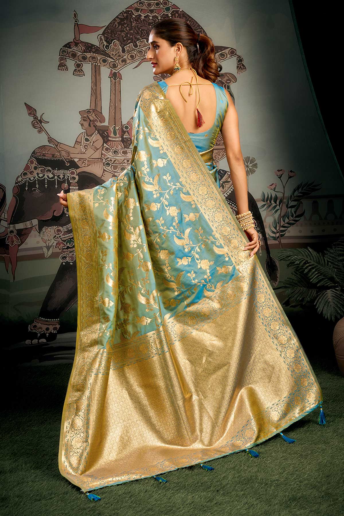 Turquoise Soft Silk Woven Saree