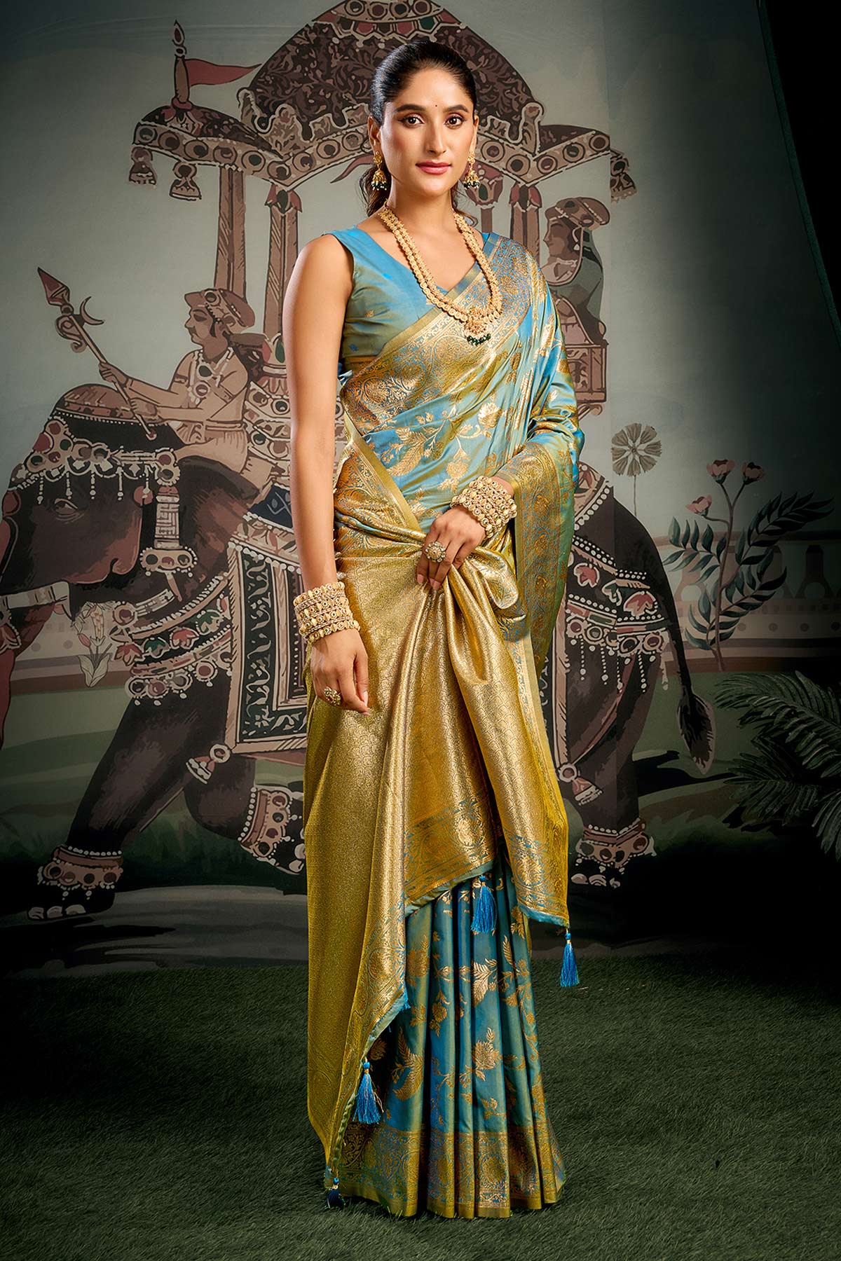 Turquoise Soft Silk Woven Saree