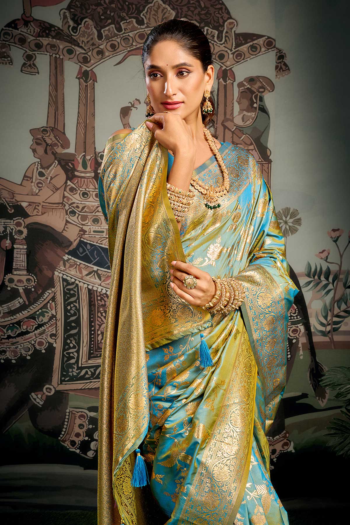 Turquoise Soft Silk Woven Saree