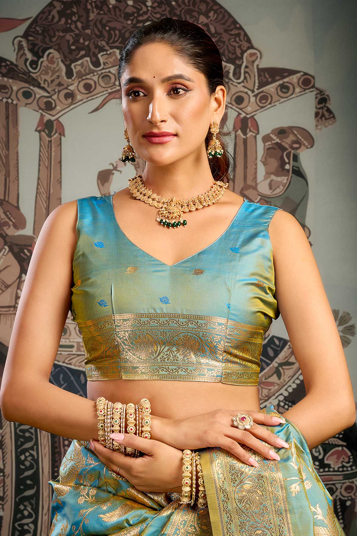 Turquoise Soft Silk Woven Saree