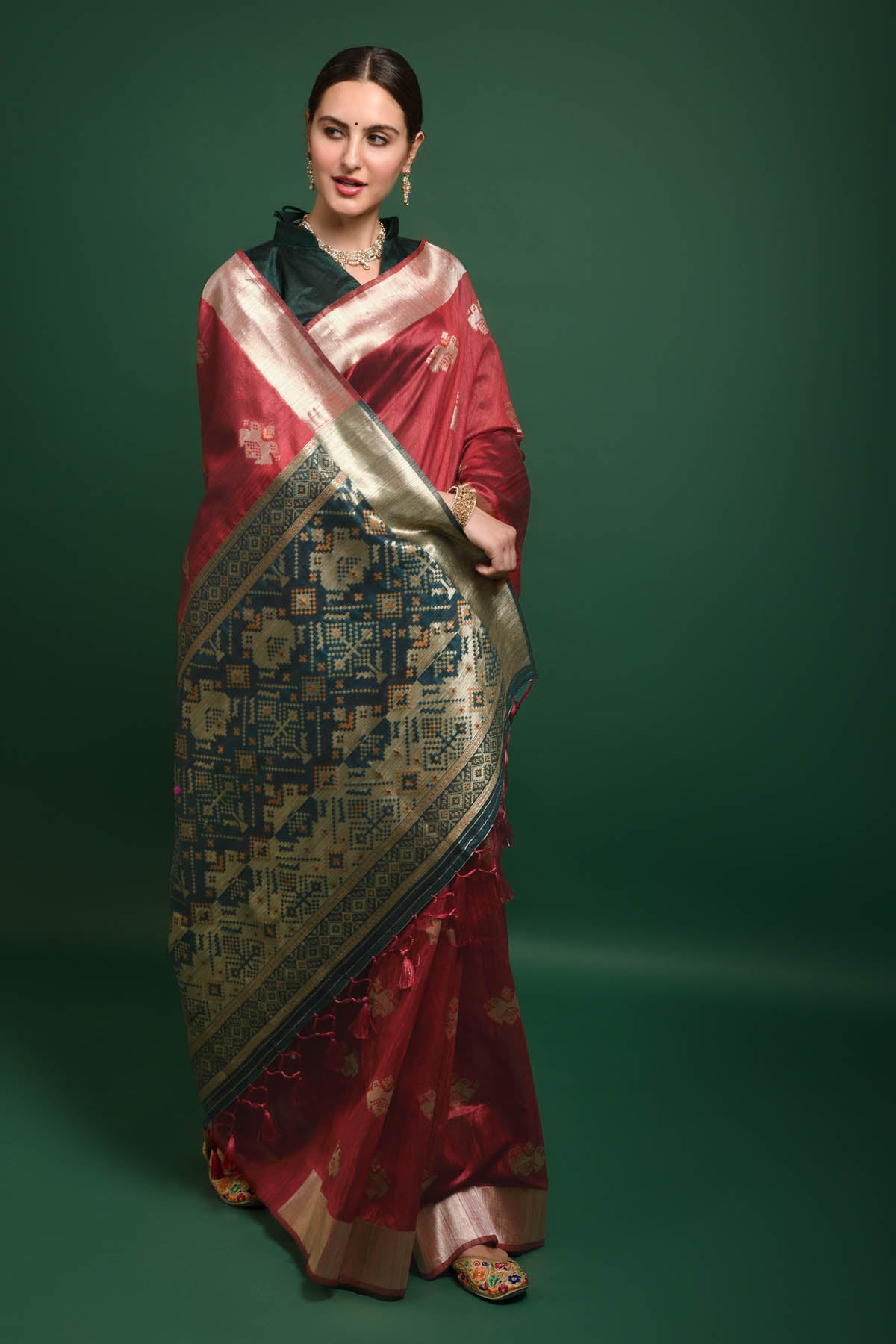 Tussar Silk Red Saree
