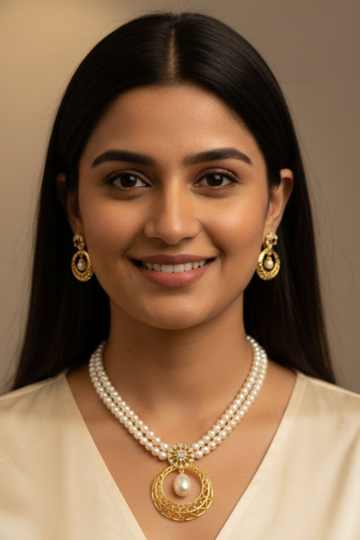 Buy Two Lines Pearl Jewellery Set for women by J Pearls online available at scrollnshops