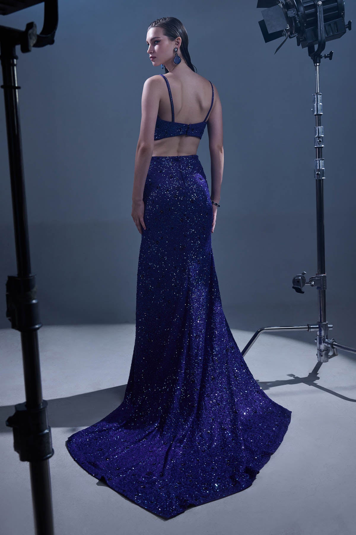 Ultraviolet Sequins Low Cut Gown