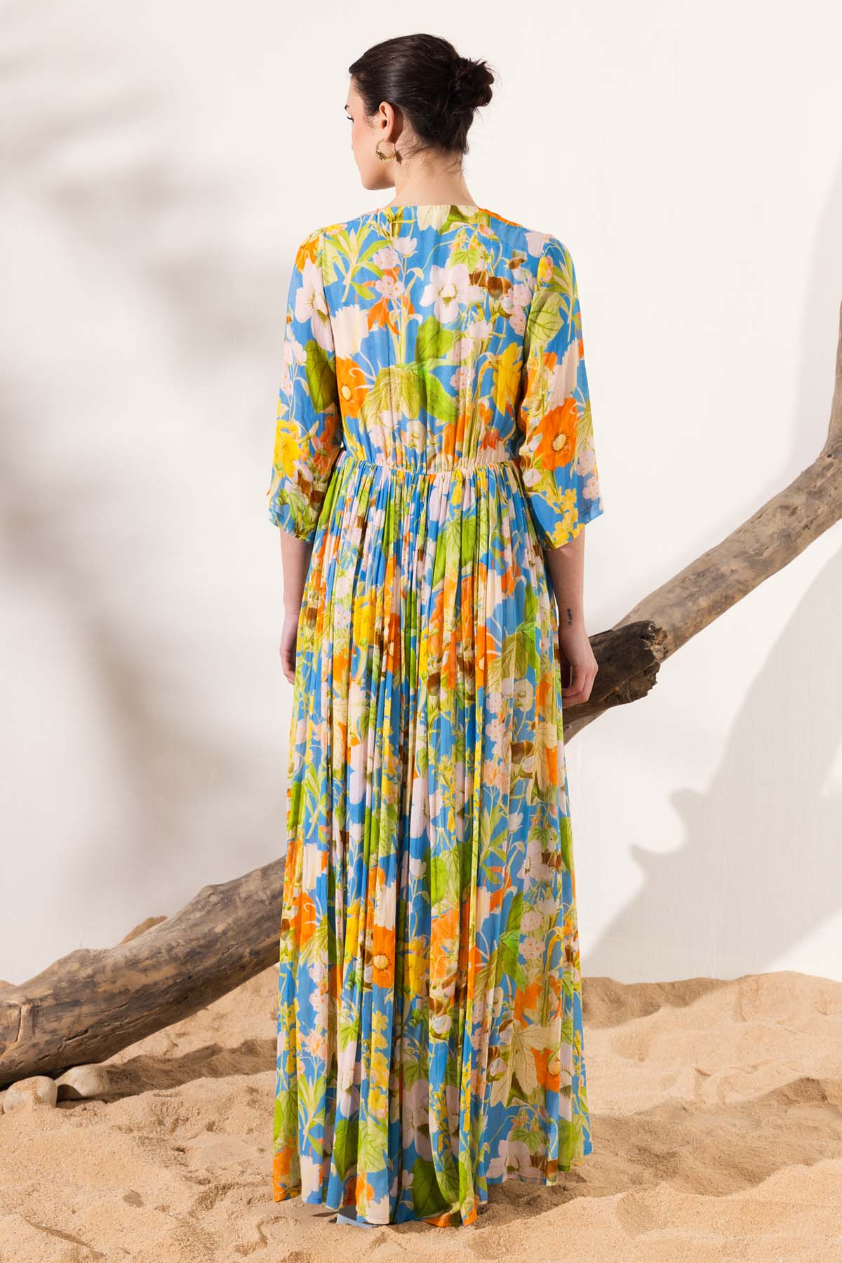 V-Neck Floral Print Long Dress