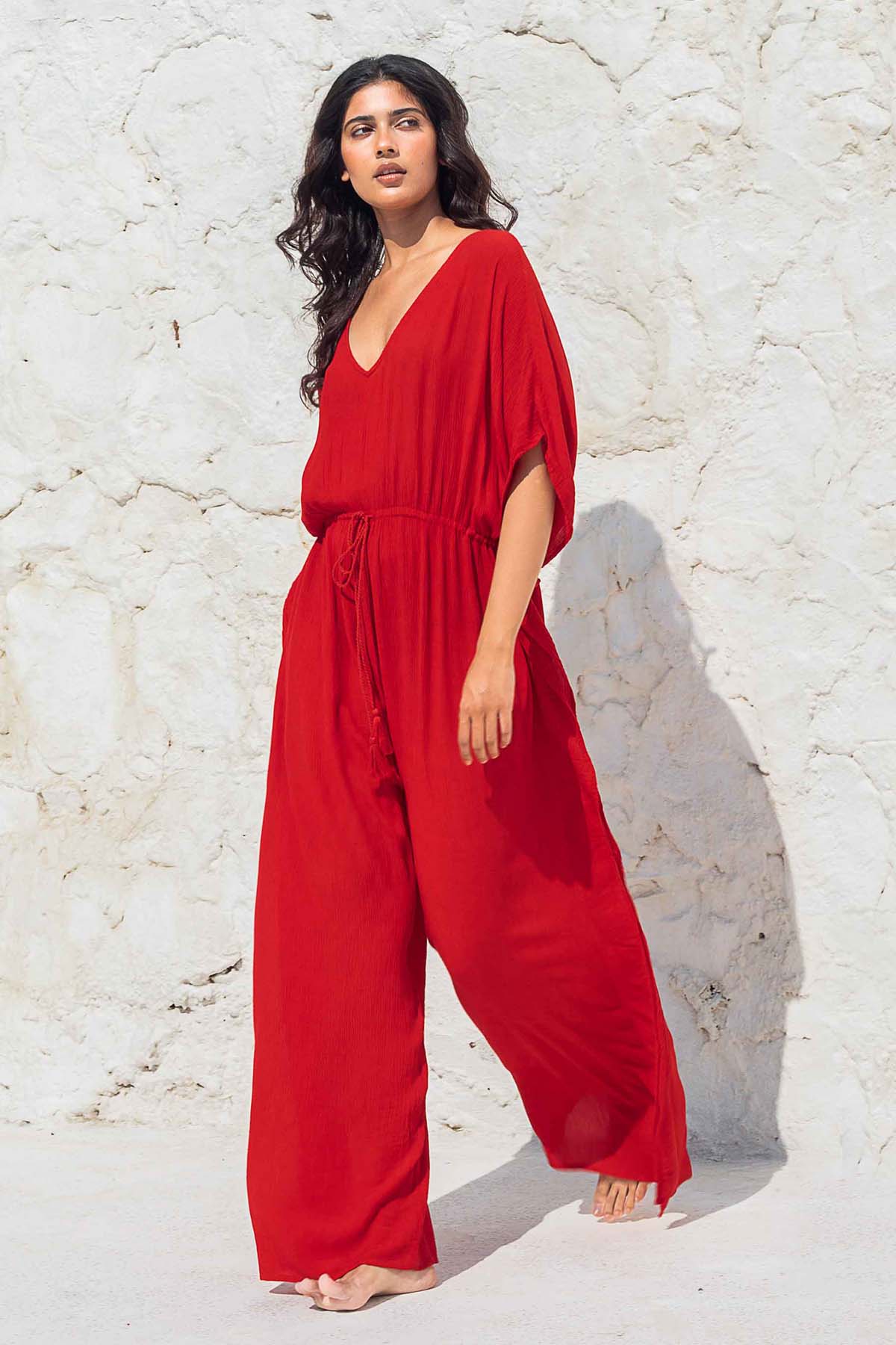 V-Neck Rayon Crepe Jumpsuit
