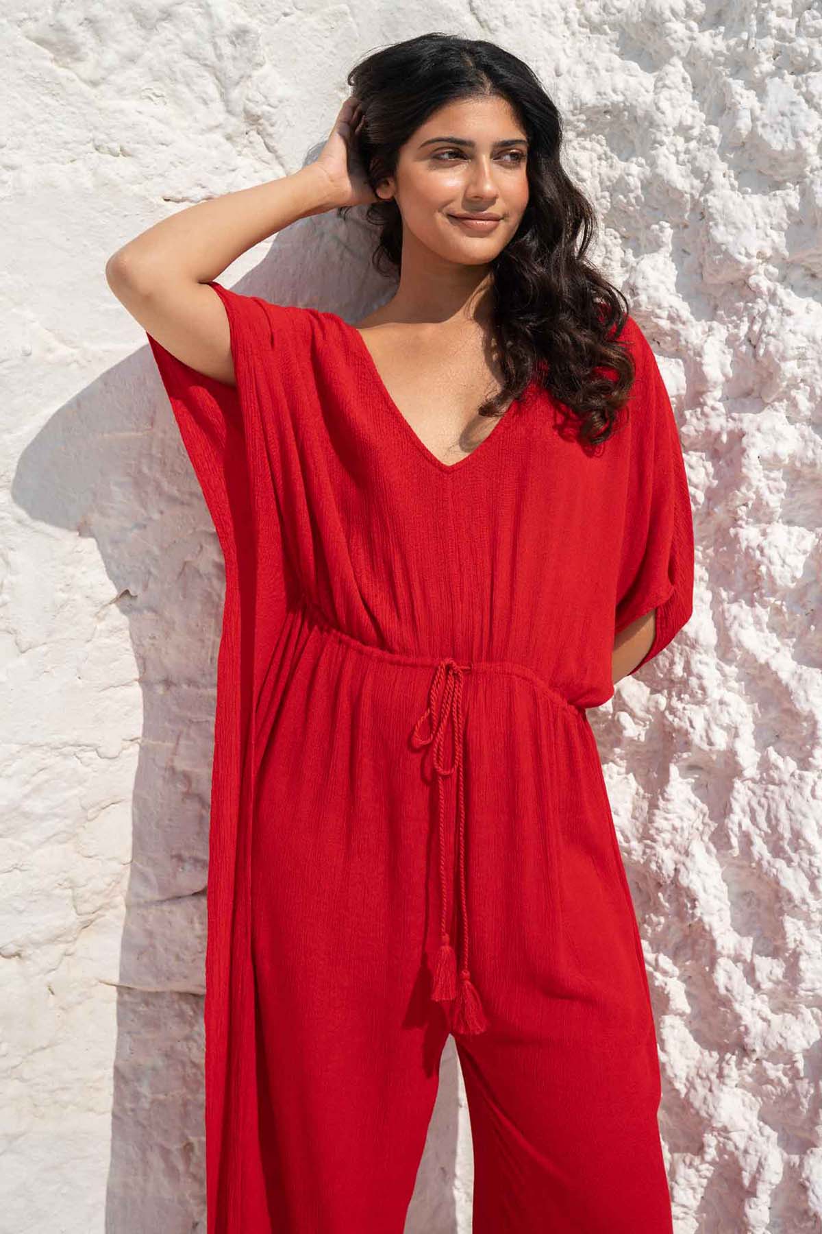 V-Neck Rayon Crepe Jumpsuit