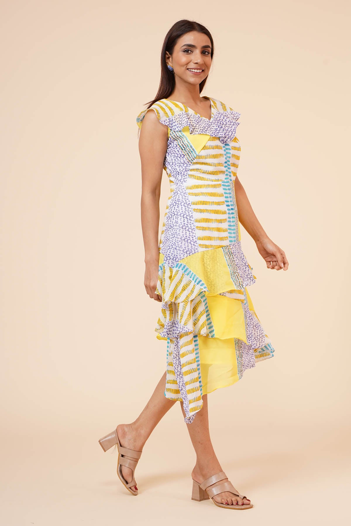 Lemon Stripes Ruffle Dress