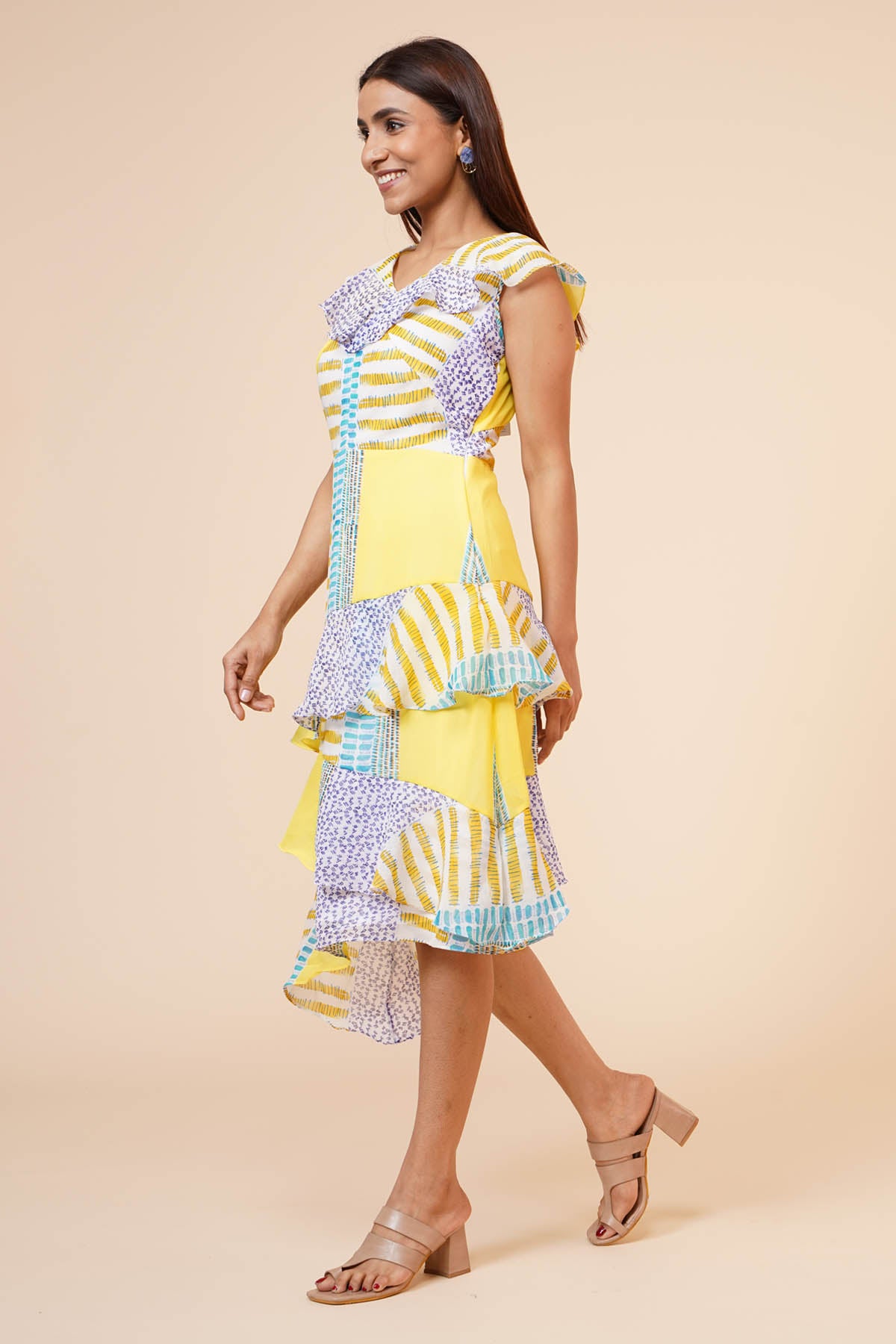 Lemon Stripes Ruffle Dress