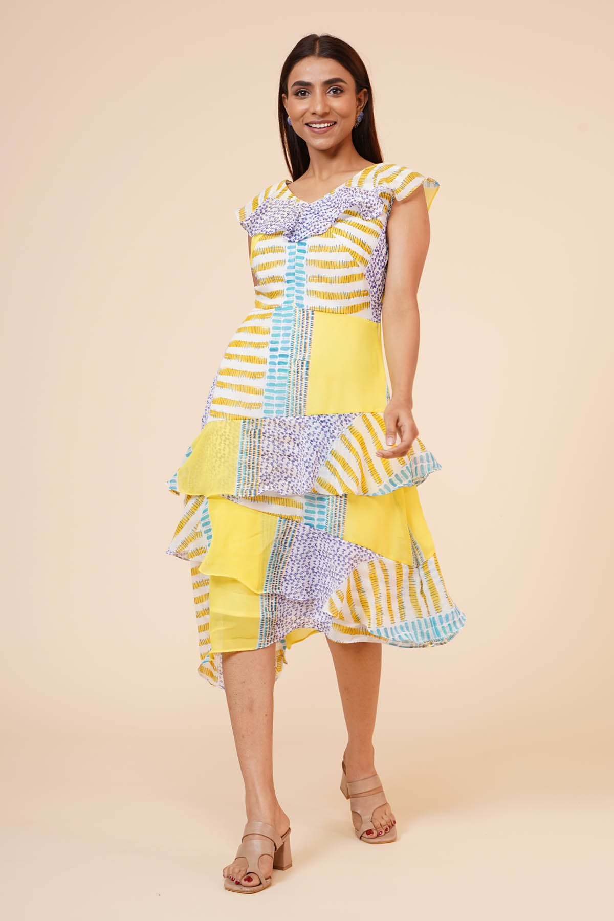 Lemon Stripes Ruffle Dress