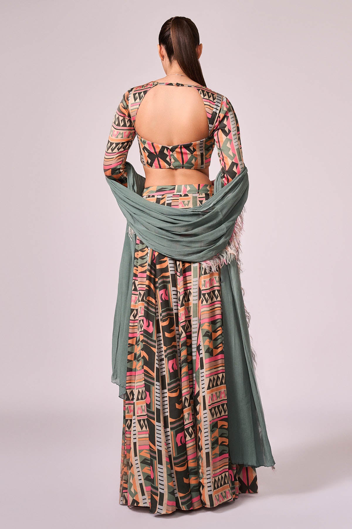 V-Neck Multicolor Lehenga Set