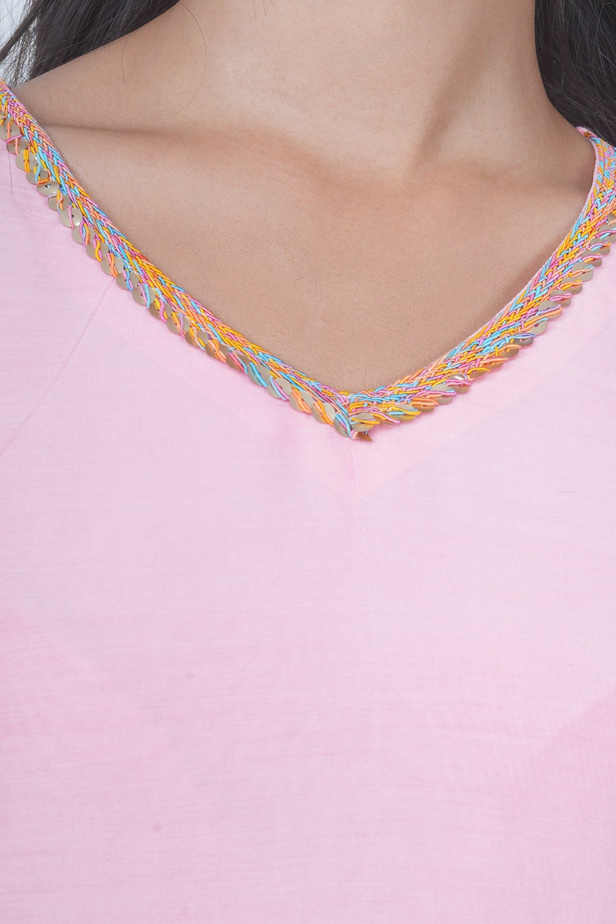 V-Neck Pink Flared Kurta Set