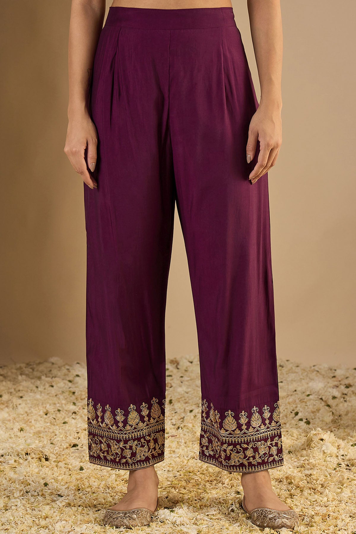 V Neck Silk Purple Kurta Set