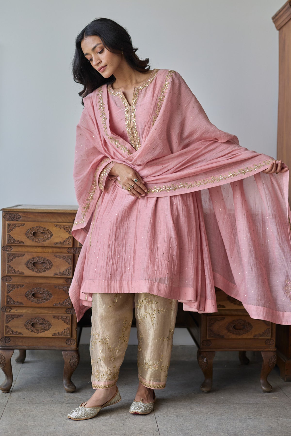 Buy Veil Embroidered Short Kurta Set by Rhua for Women online at ScrollnShops