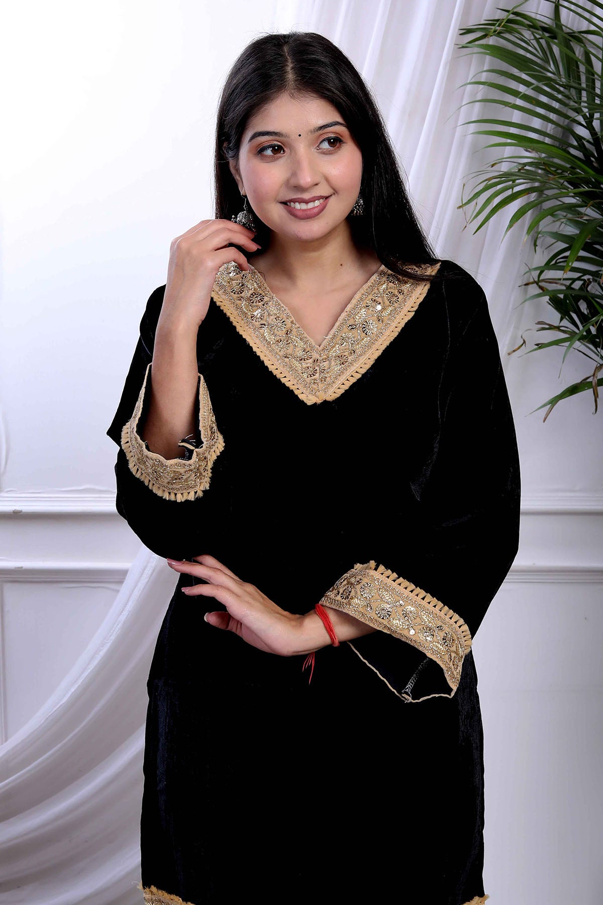 Velvet Black Short Kurta Set