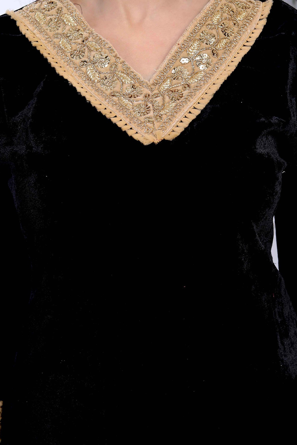 Velvet Black Short Kurta Set