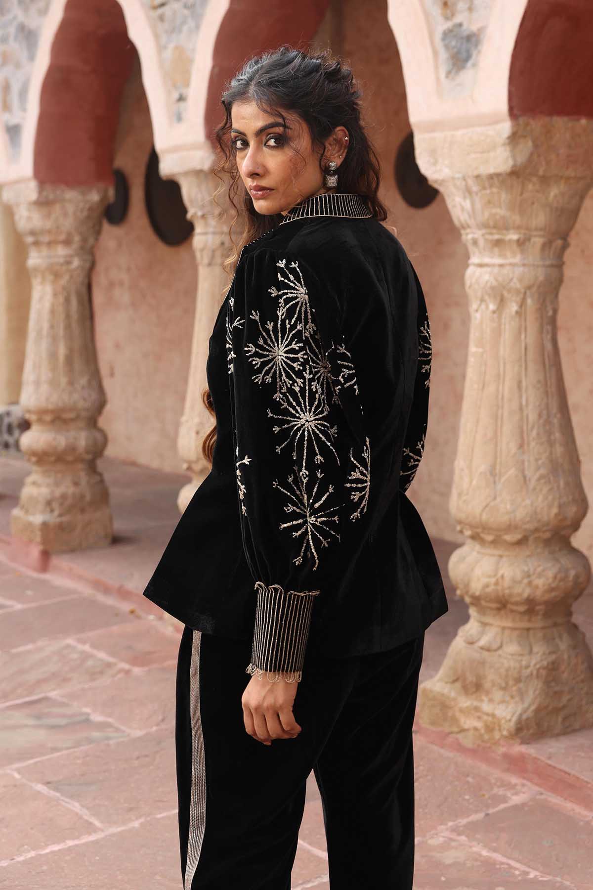 Velvet Embellished Jacket Set