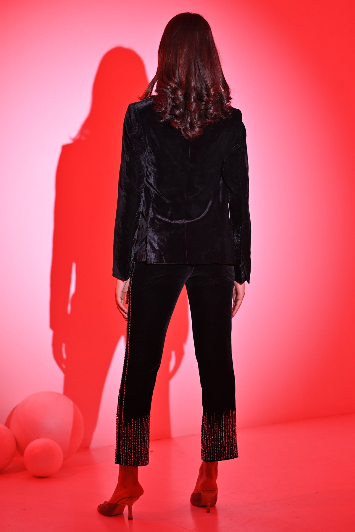 Velvet Embellished Lapel Blazer