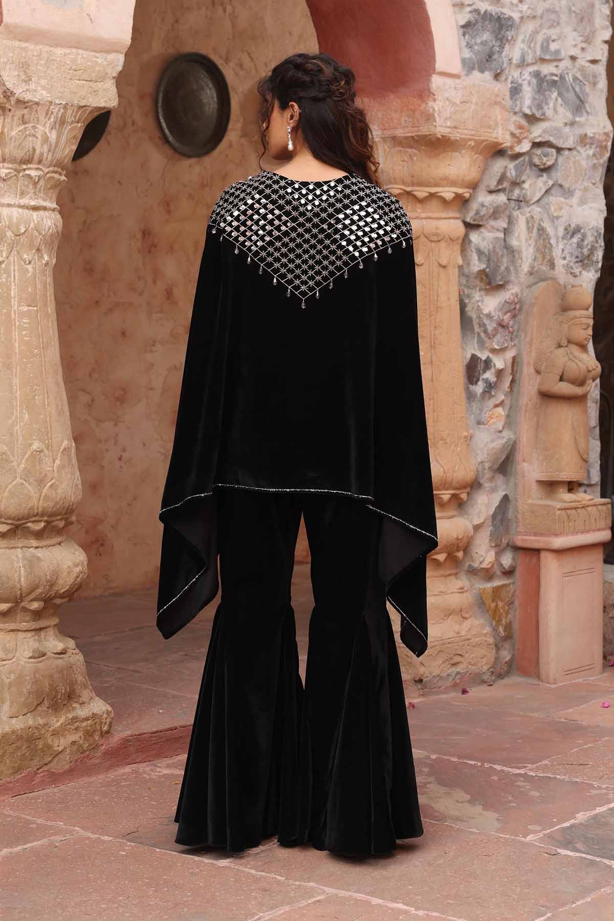 Velvet Embroidered Cape Set