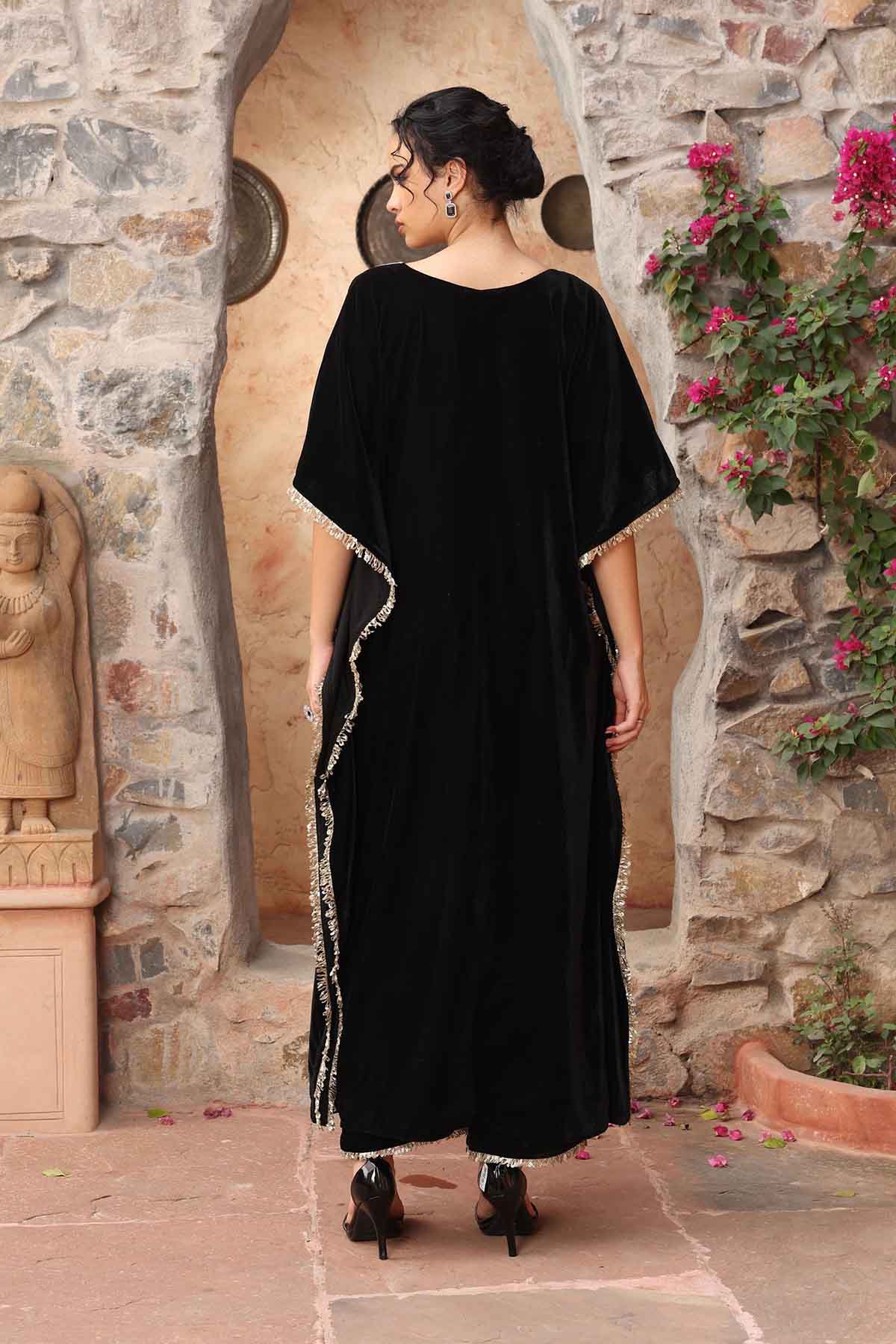 Embroidered Velvet Kaftan Set