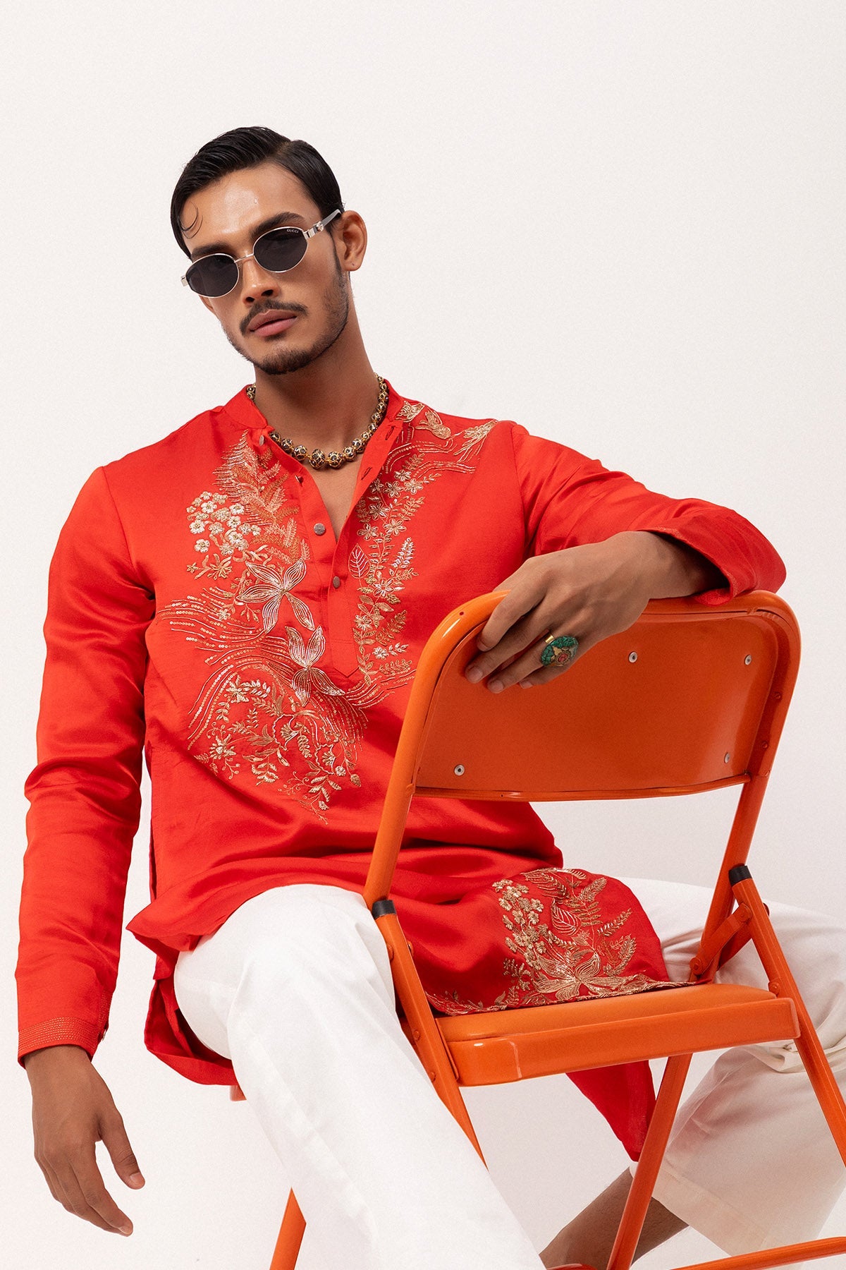 Buy Vermillion Floral Jal Kurtas for men by Paarsh Atelier online available at scrollnshops