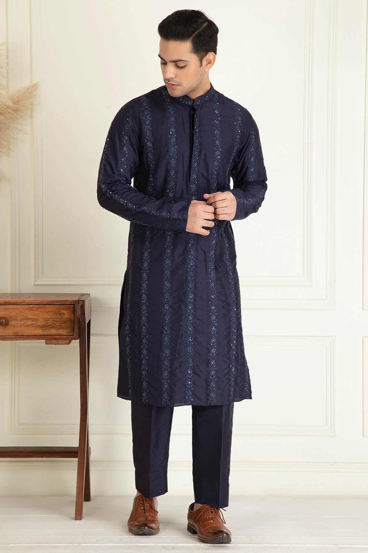 Vertical Bead Lined Kurta Set