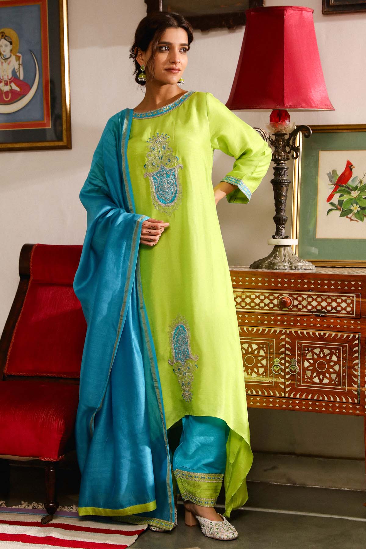 Vibrant Green Zari Kurta Set