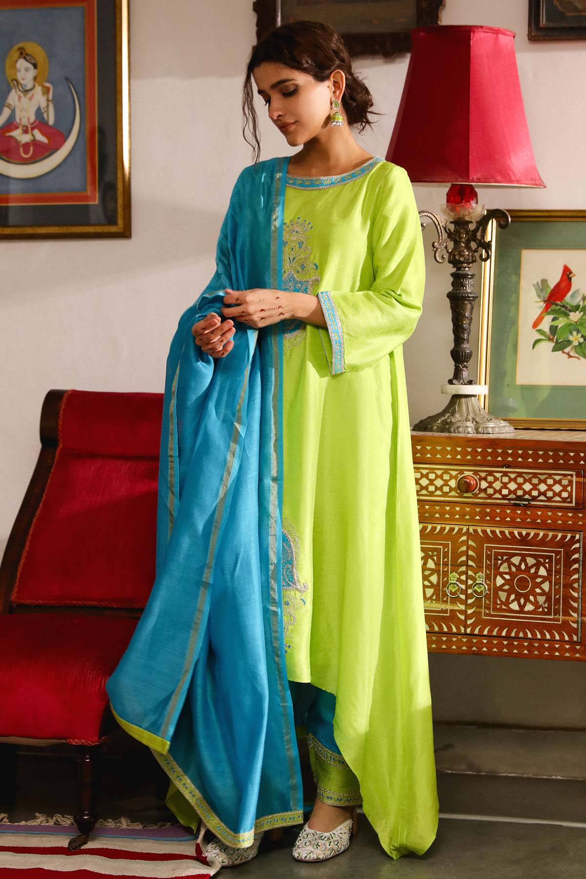 Vibrant Green Zari Kurta Set