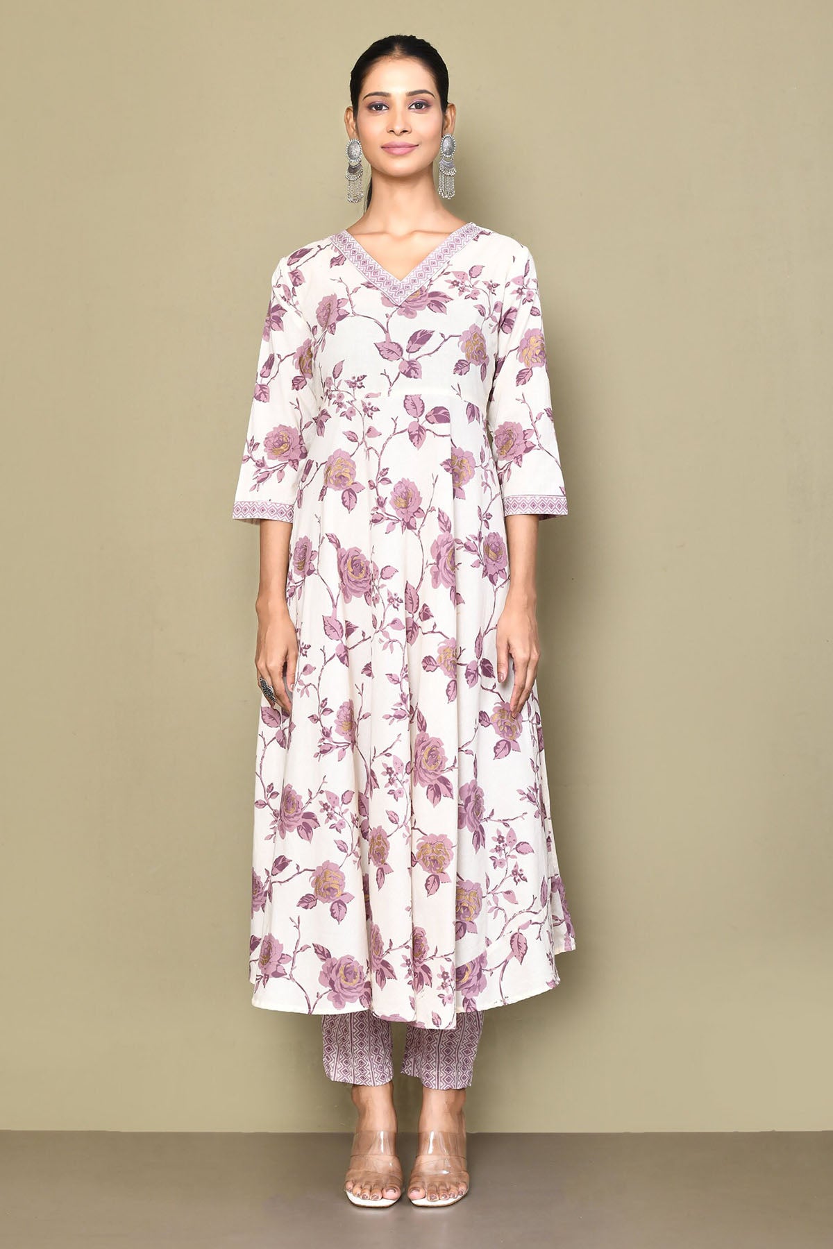 Violet Rose Print Kurta Set