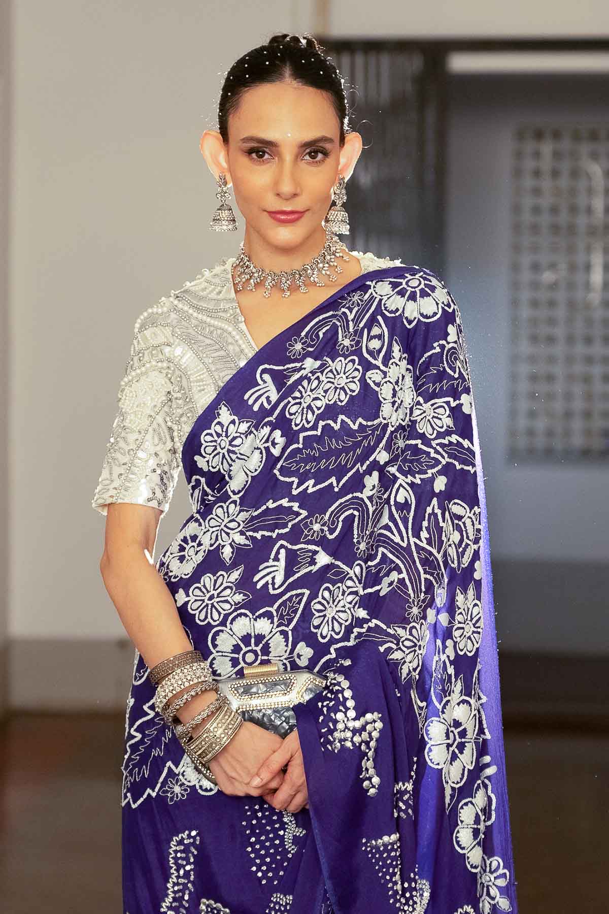 Violet Applique Saree & Blouse