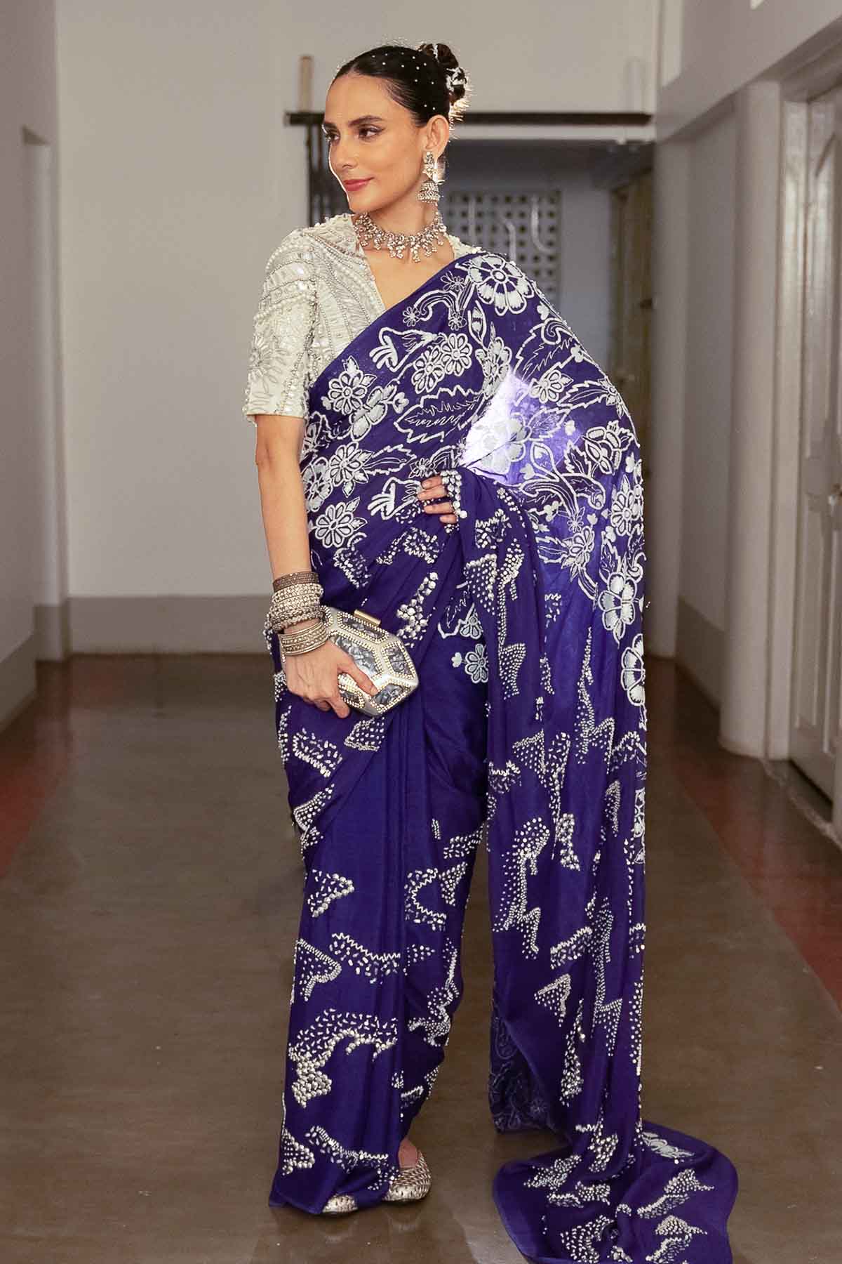 Violet Applique Saree & Blouse