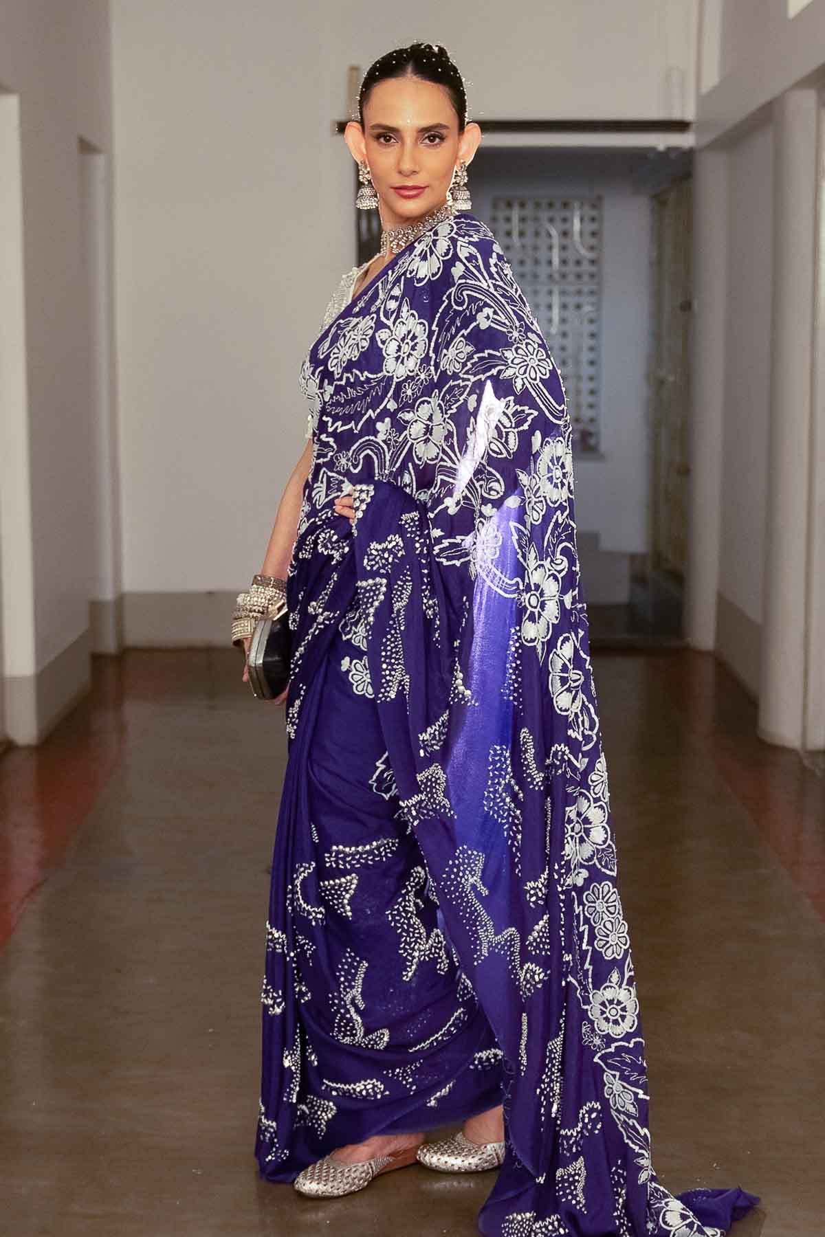 Violet Applique Saree & Blouse