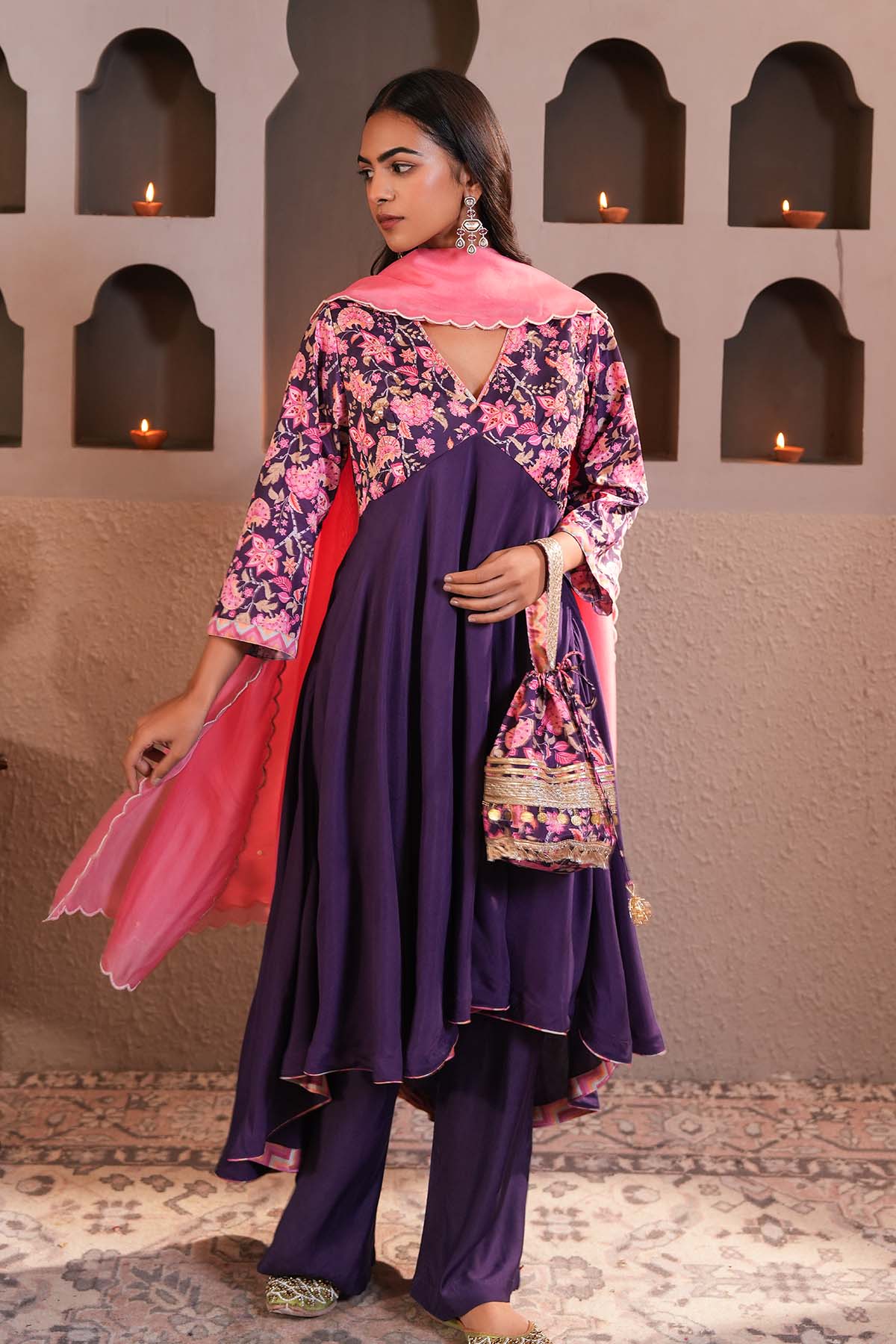 Buy Violet Asymmetrical Kurta Set by Ugna by Unnati for women online at ScrollnShops