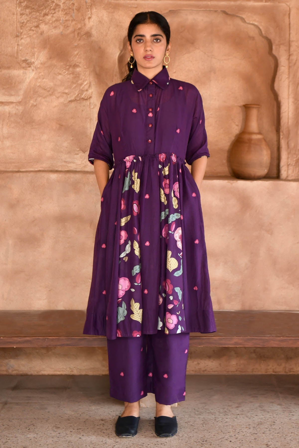 Taro India Violet Chanderi Silk Kurta Set for women online at ScrollnShops