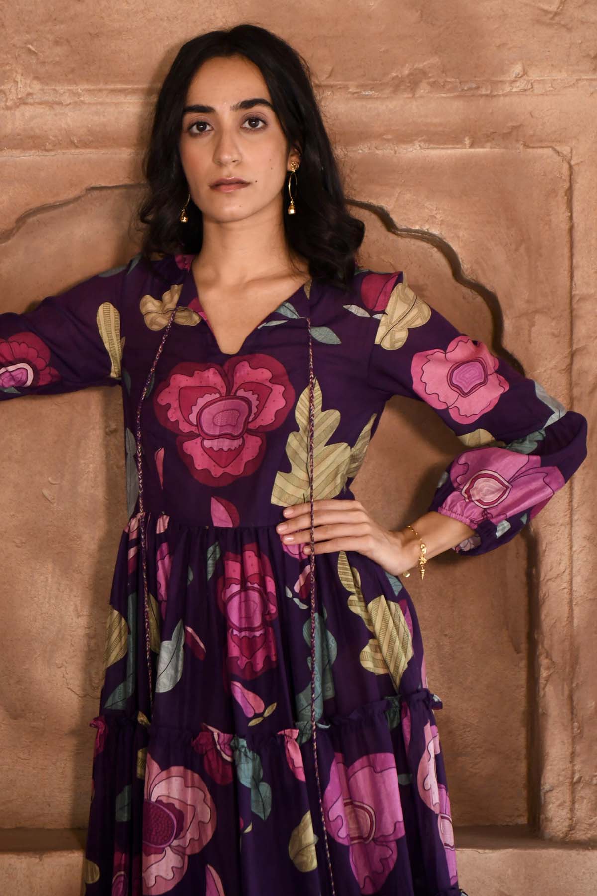 Violet Chanderi Silk Print Dress