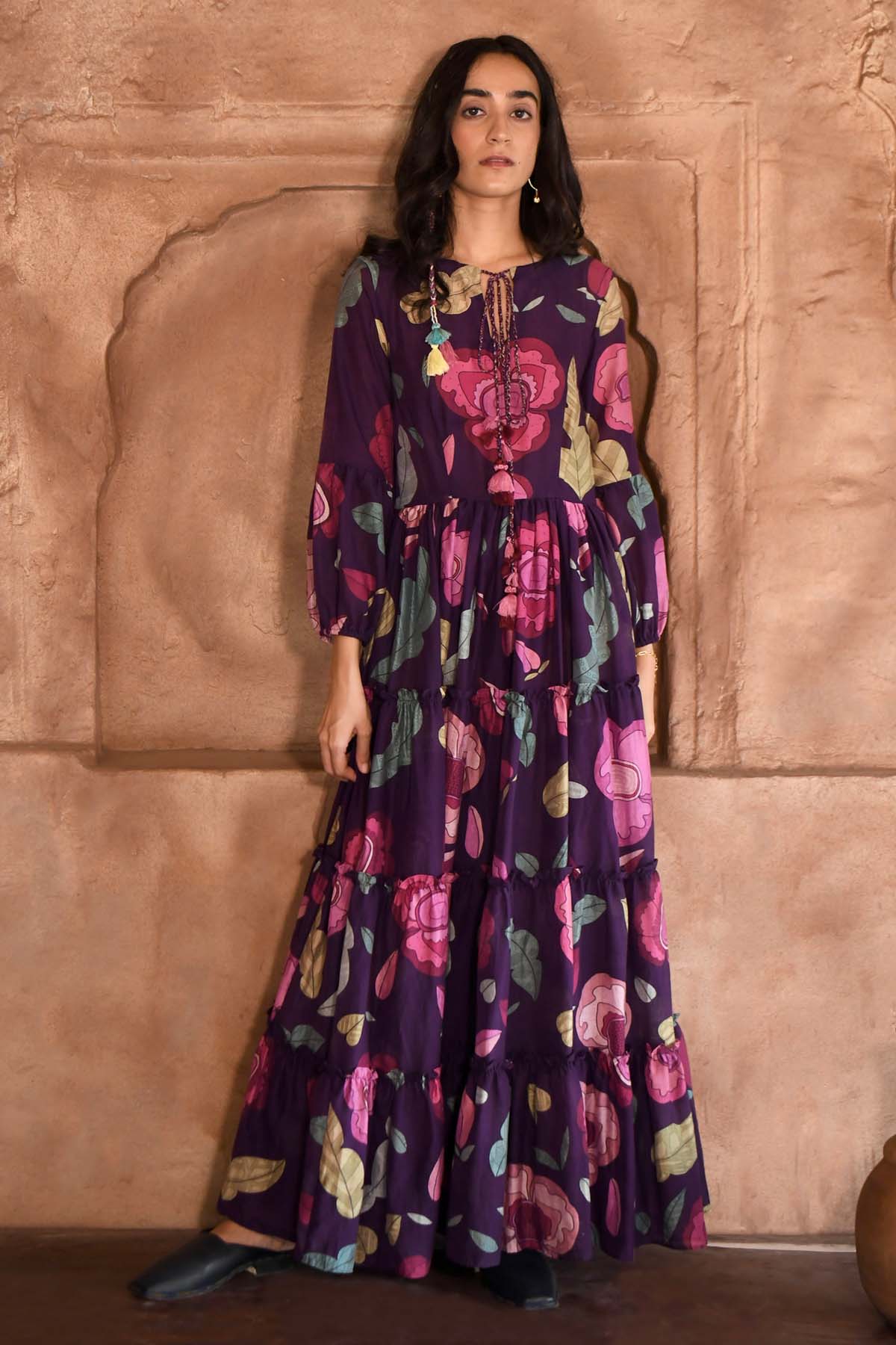 Violet Chanderi Silk Print Dress